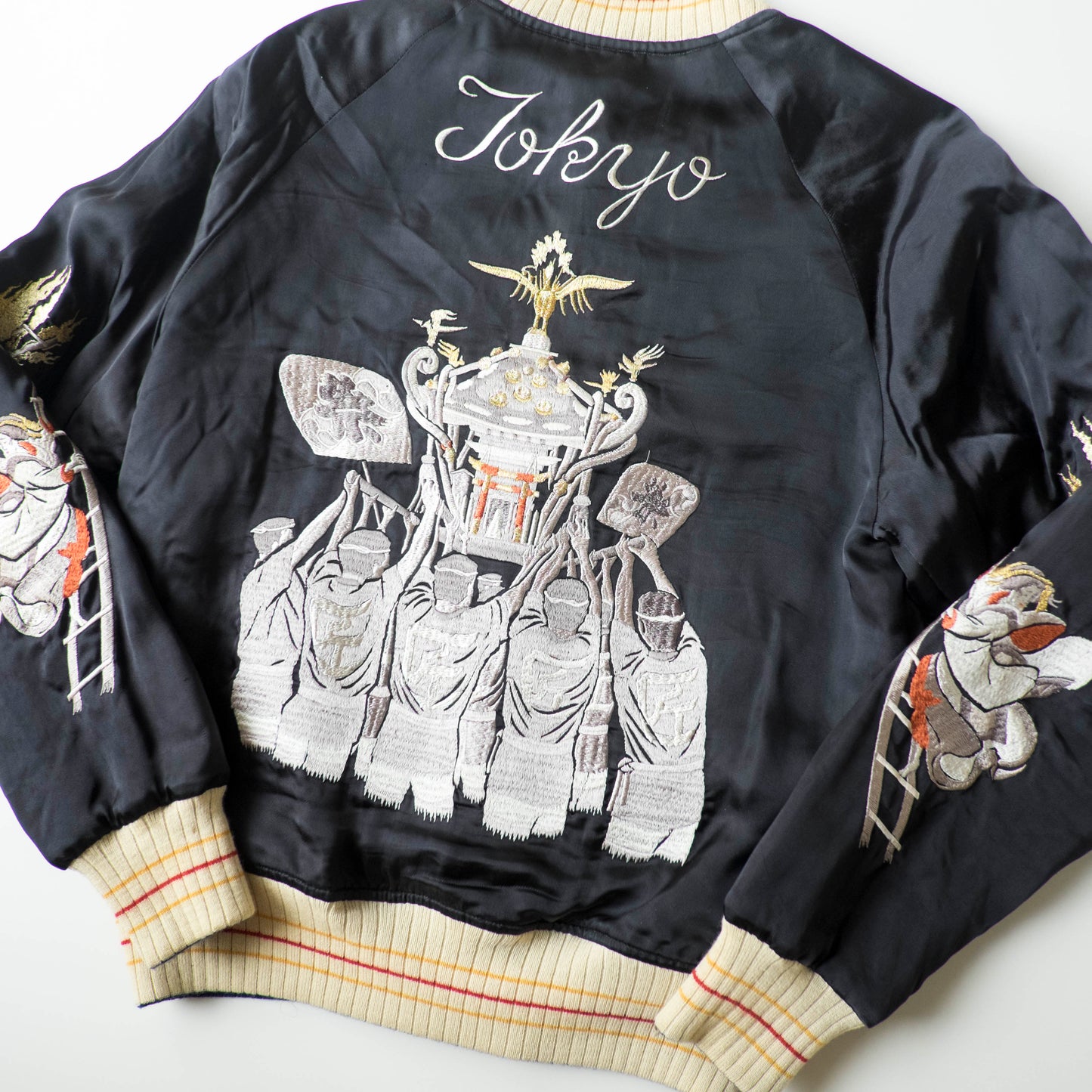 The Iconic Japanese Embroidered PHERROW'S Vintage Reversible Sukajan Jacket S Tokyo Matsuri Mikoshi Crane Embroidered Japanese Souvenir Bomber