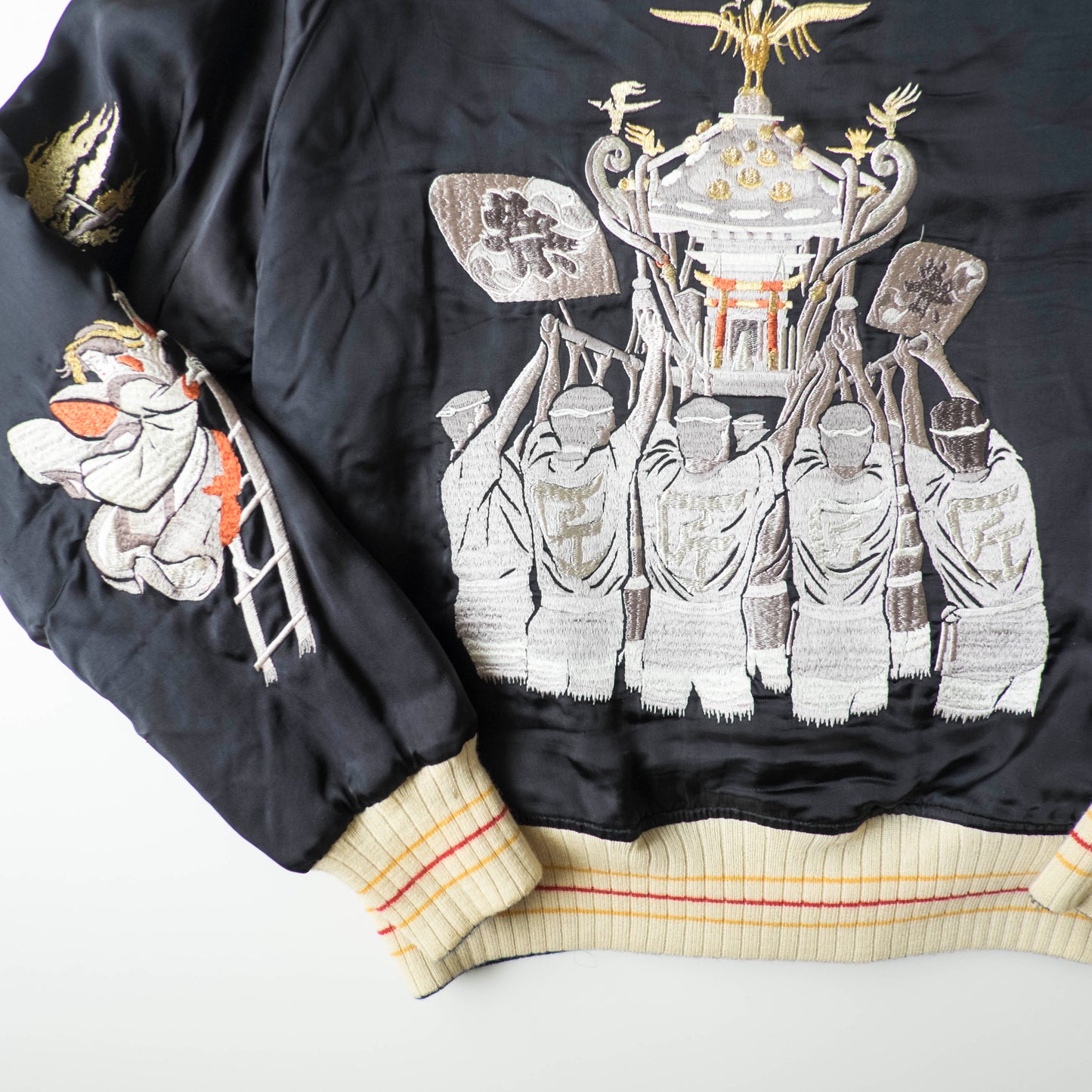 The Iconic Japanese Embroidered PHERROW'S Vintage Reversible Sukajan Jacket S Tokyo Matsuri Mikoshi Crane Embroidered Japanese Souvenir Bomber
