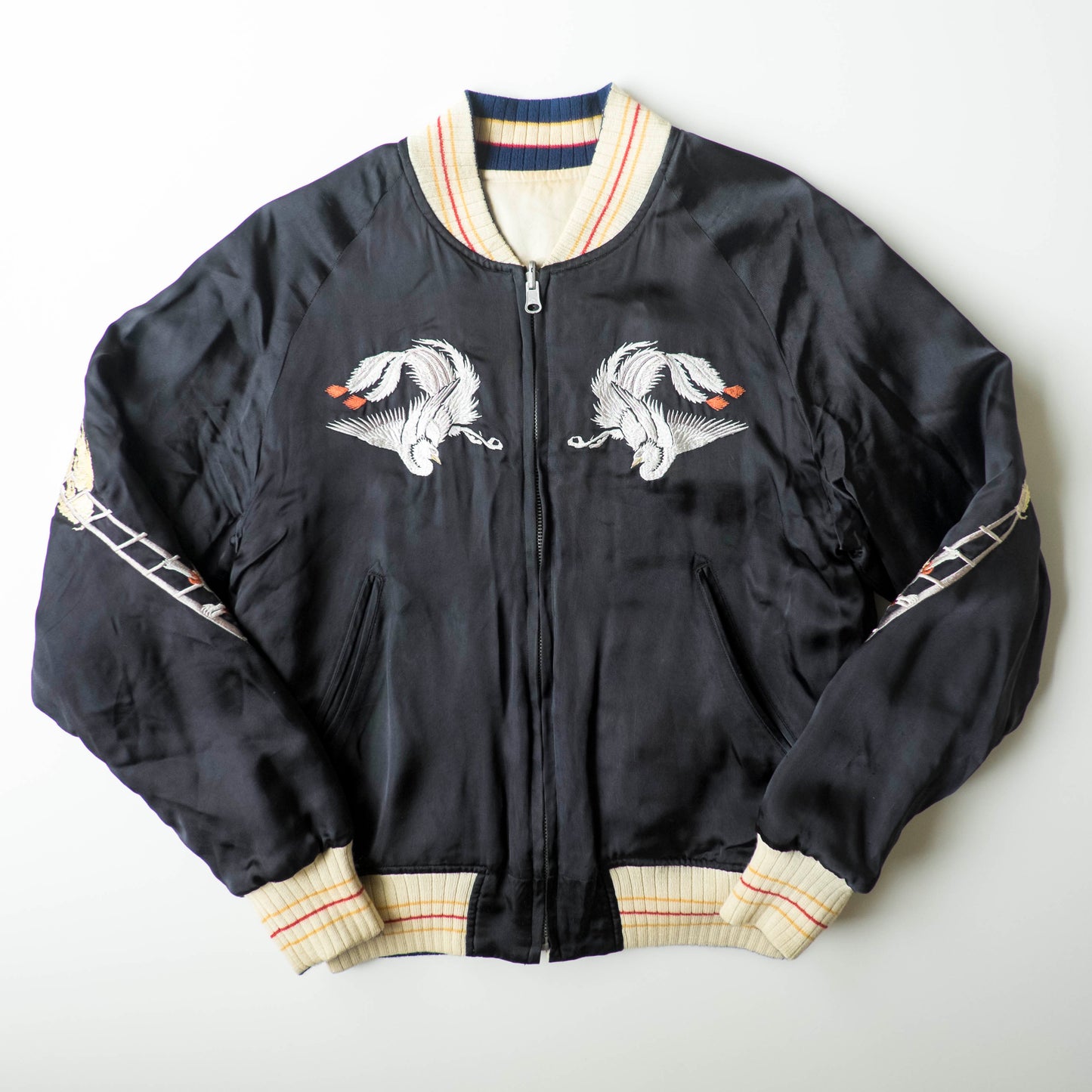 The Iconic Japanese Embroidered PHERROW'S Vintage Reversible Sukajan Jacket S Tokyo Matsuri Mikoshi Crane Embroidered Japanese Souvenir Bomber