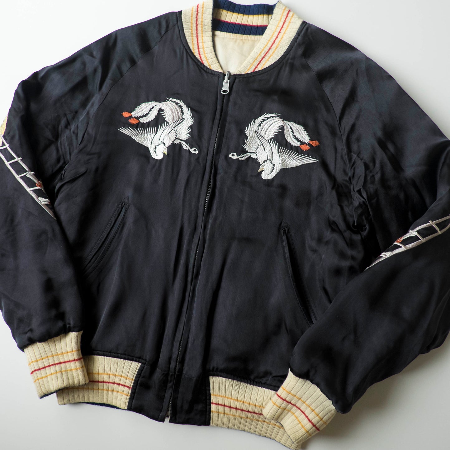 The Iconic Japanese Embroidered PHERROW'S Vintage Reversible Sukajan Jacket S Tokyo Matsuri Mikoshi Crane Embroidered Japanese Souvenir Bomber