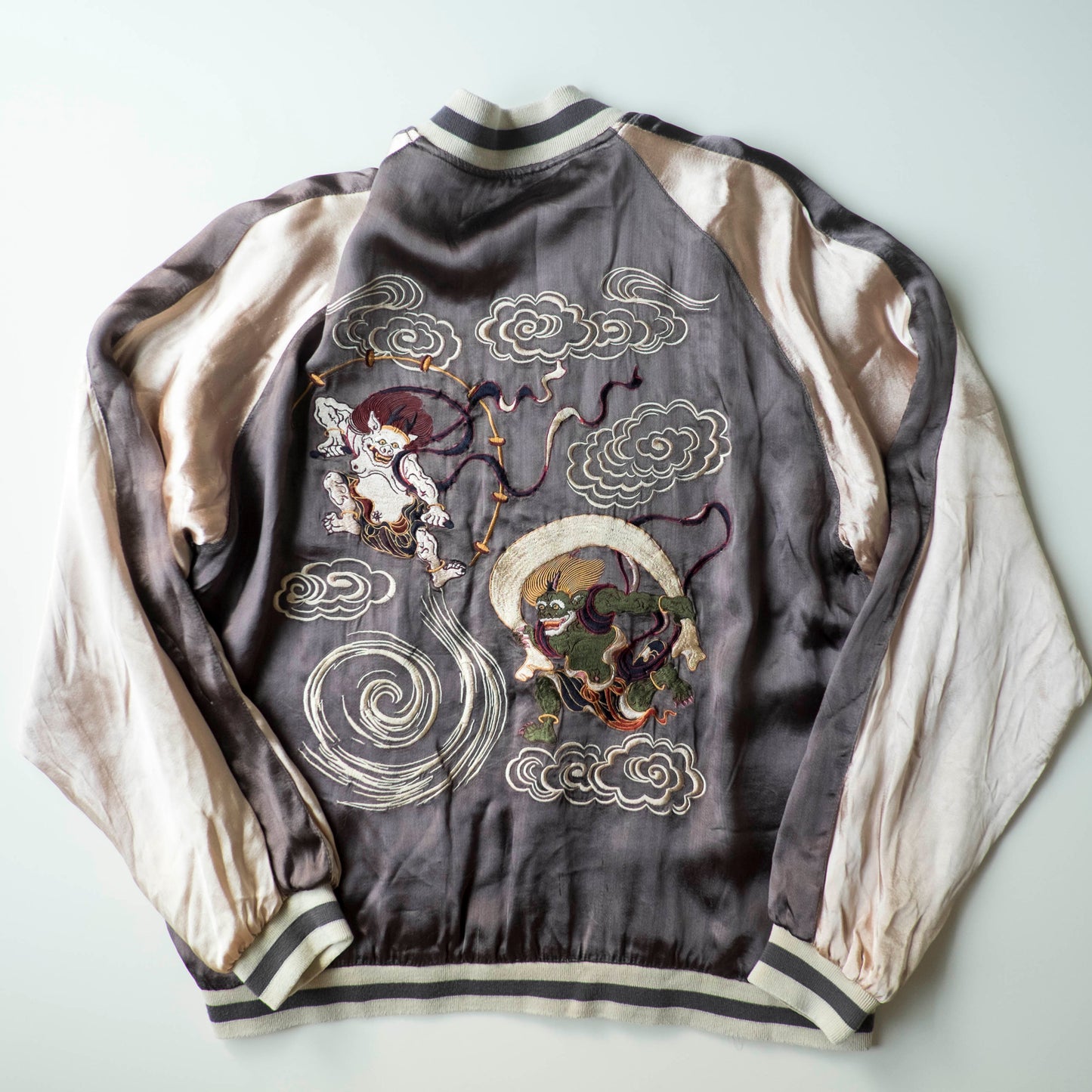 Vintage Reversible Fujin Raijin Sukajan Jacket Japanese Wind Thunder Gods Embroidered Yokosuka Bomber