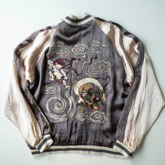 Vintage Reversible Fujin Raijin Sukajan Jacket Japanese Wind Thunder Gods Embroidered Yokosuka Bomber