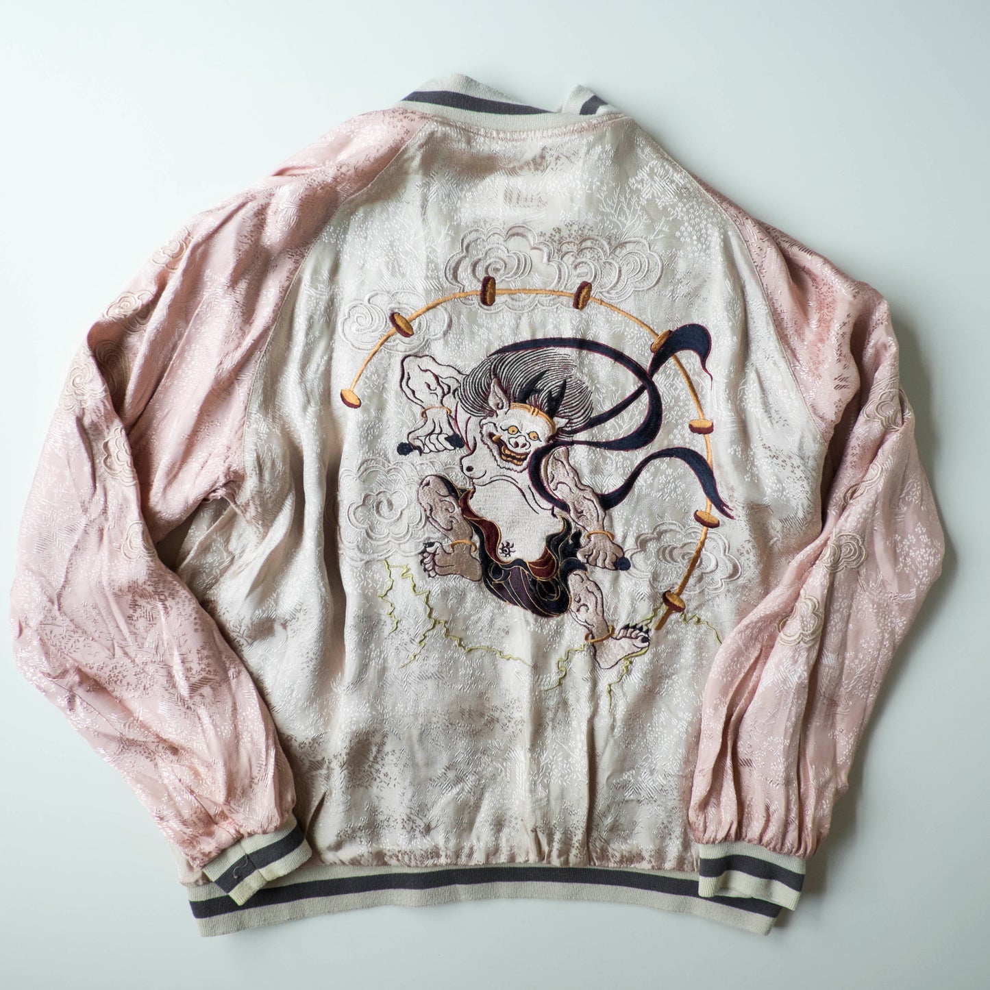 Vintage Reversible Fujin Raijin Sukajan Jacket Japanese Wind Thunder Gods Embroidered Yokosuka Bomber