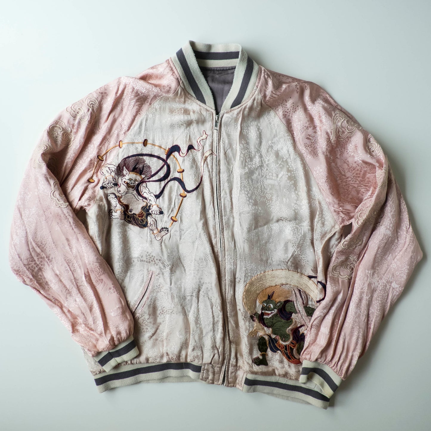 Vintage Reversible Fujin Raijin Sukajan Jacket Japanese Wind Thunder Gods Embroidered Yokosuka Bomber