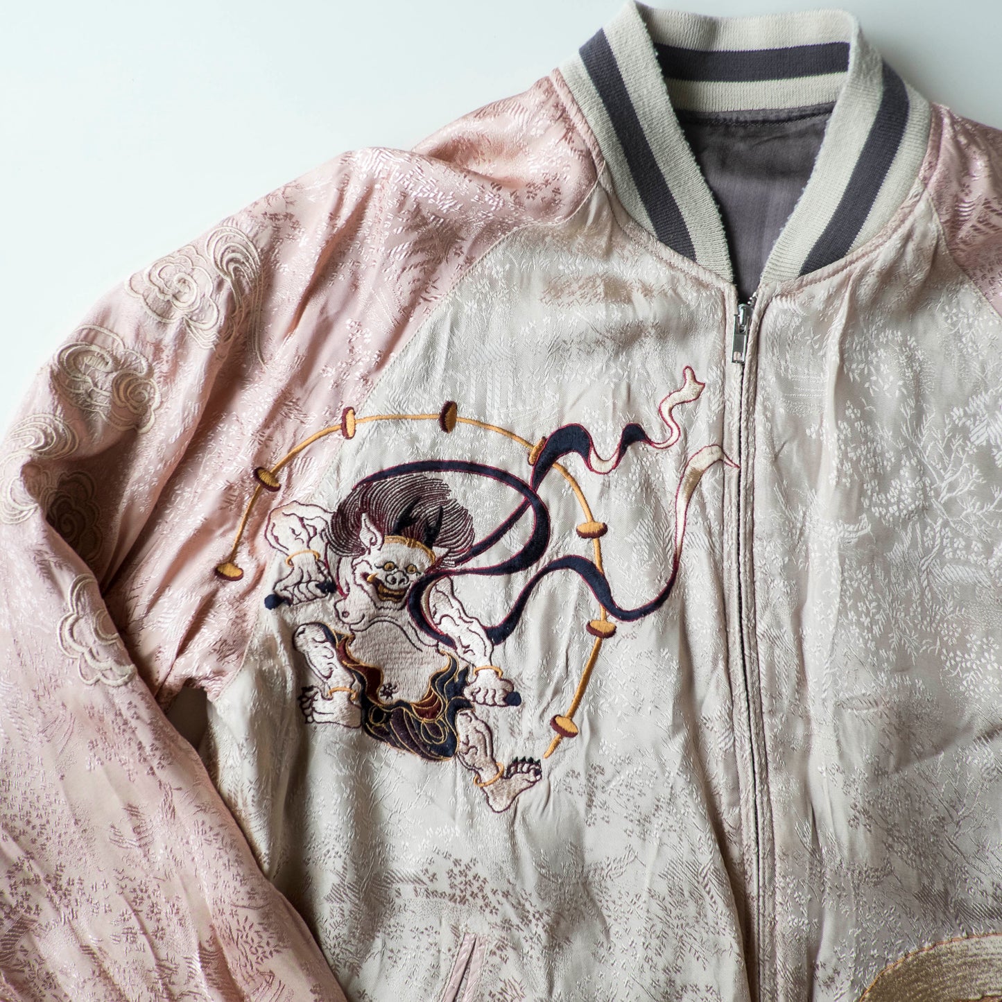 Vintage Reversible Fujin Raijin Sukajan Jacket Japanese Wind Thunder Gods Embroidered Yokosuka Bomber