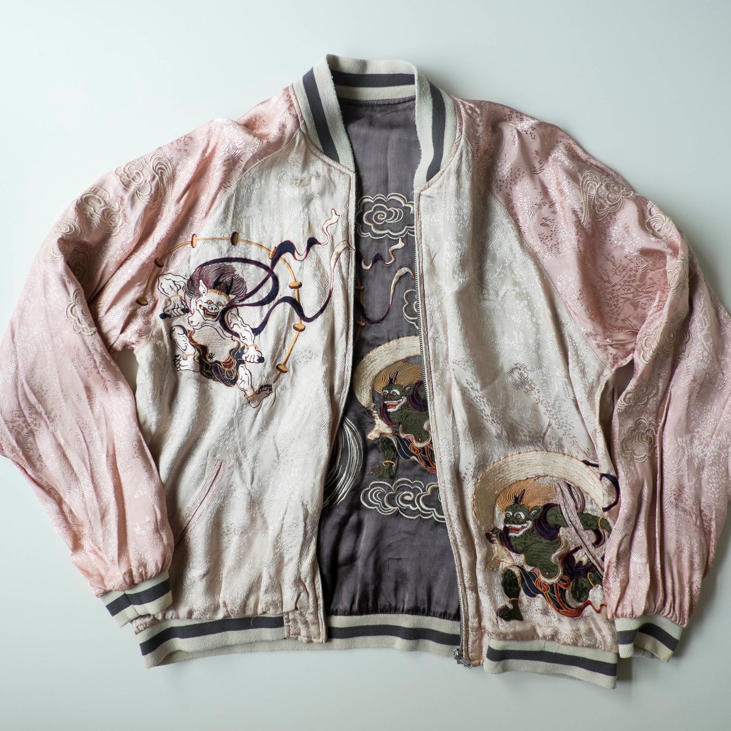 Vintage Reversible Fujin Raijin Sukajan Jacket Japanese Wind Thunder Gods Embroidered Yokosuka Bomber