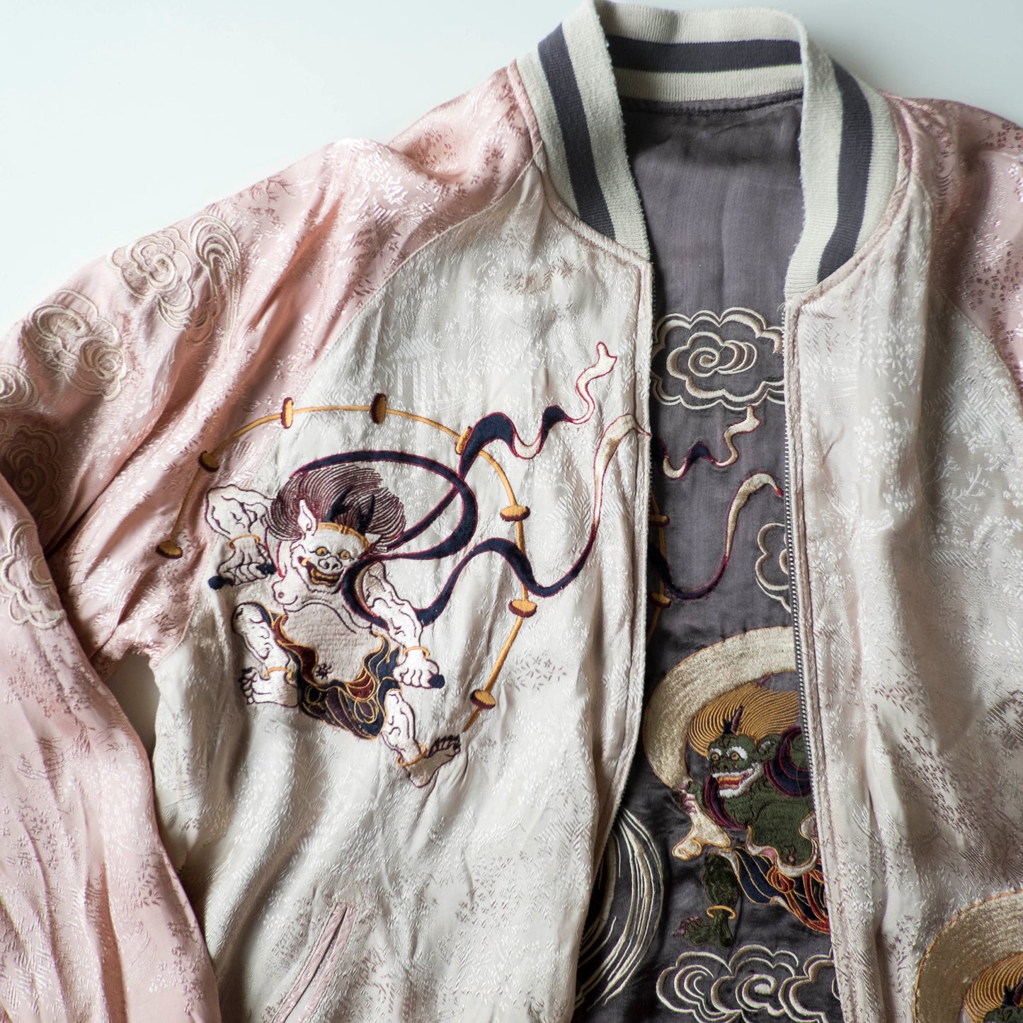 Vintage Reversible Fujin Raijin Sukajan Jacket Japanese Wind Thunder Gods Embroidered Yokosuka Bomber