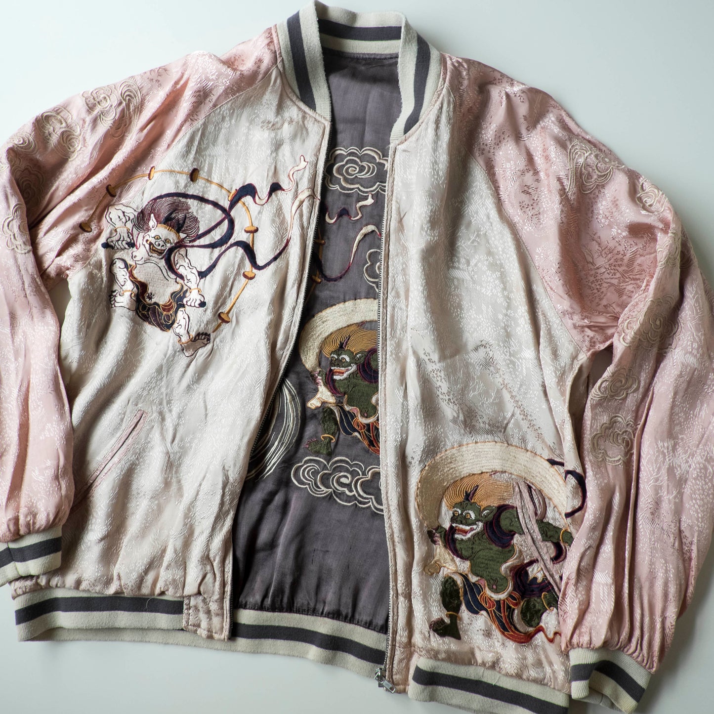 Vintage Reversible Fujin Raijin Sukajan Jacket Japanese Wind Thunder Gods Embroidered Yokosuka Bomber