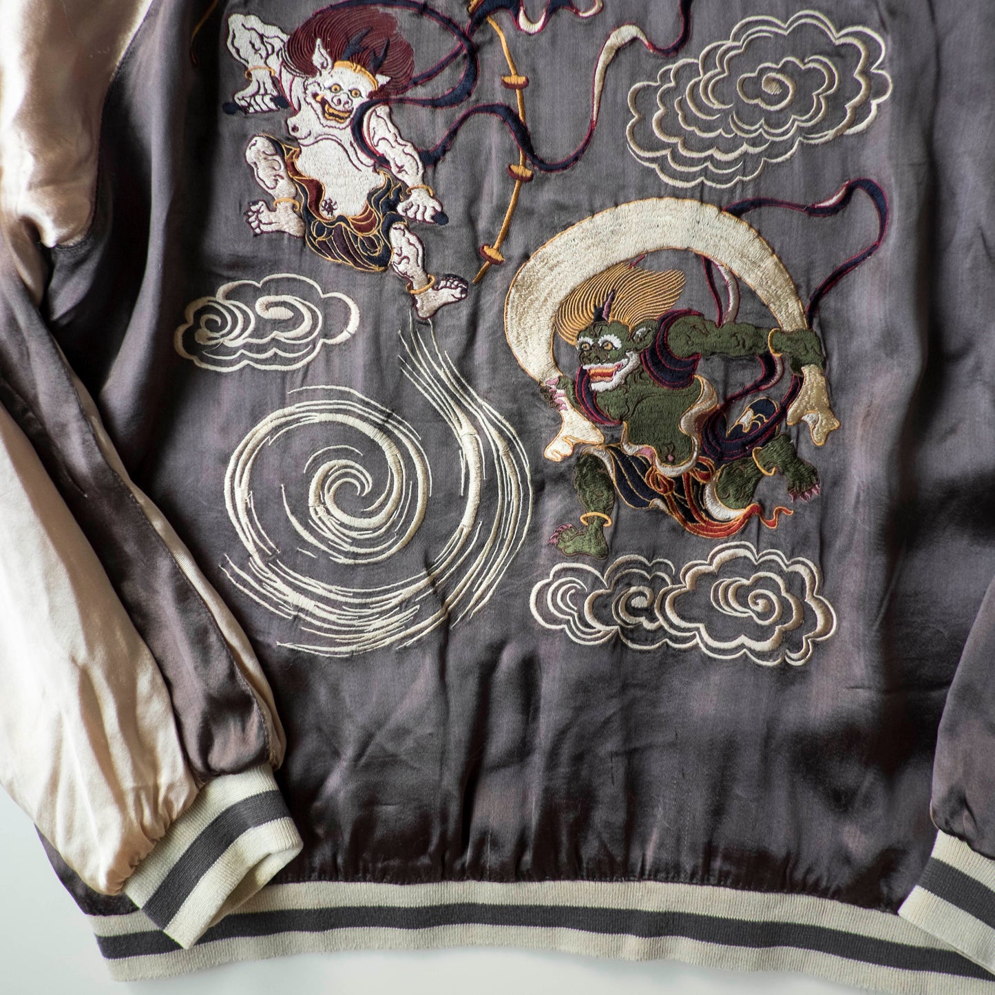 Vintage Reversible Fujin Raijin Sukajan Jacket Japanese Wind Thunder Gods Embroidered Yokosuka Bomber