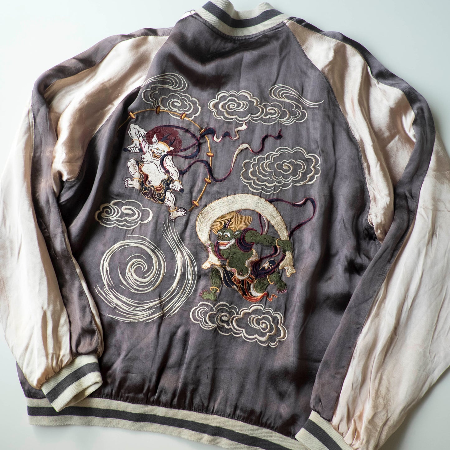 Vintage Reversible Fujin Raijin Sukajan Jacket Japanese Wind Thunder Gods Embroidered Yokosuka Bomber