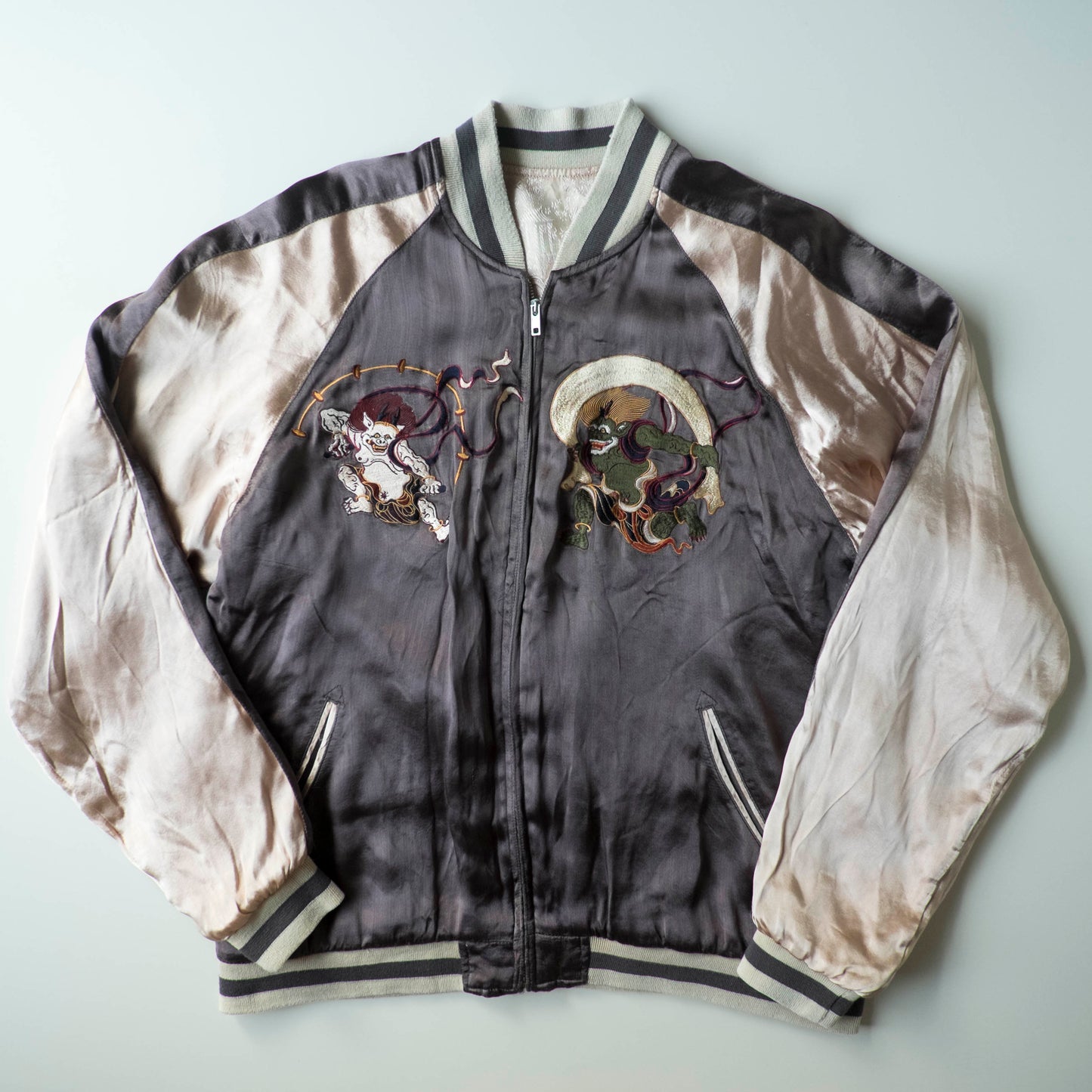 Vintage Reversible Fujin Raijin Sukajan Jacket Japanese Wind Thunder Gods Embroidered Yokosuka Bomber
