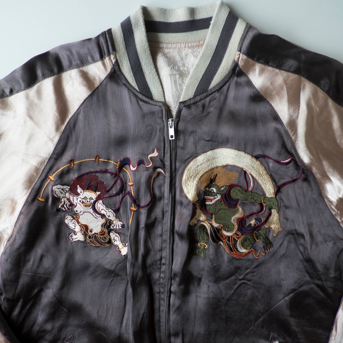 Vintage Reversible Fujin Raijin Sukajan Jacket Japanese Wind Thunder Gods Embroidered Yokosuka Bomber