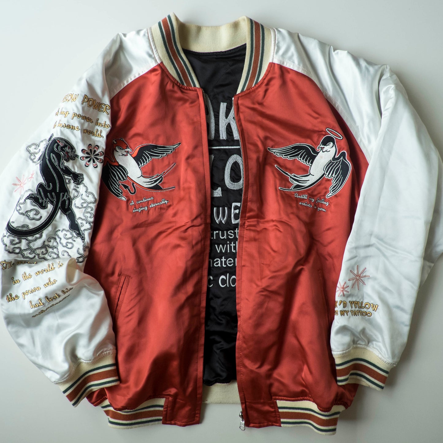 Vintage Tedman Ted Company Peak'd Yellow Kiss My Tattoo Reversible Sukajan Anego Singer Panther Embroidered Japanese Bomber Jacket M-L