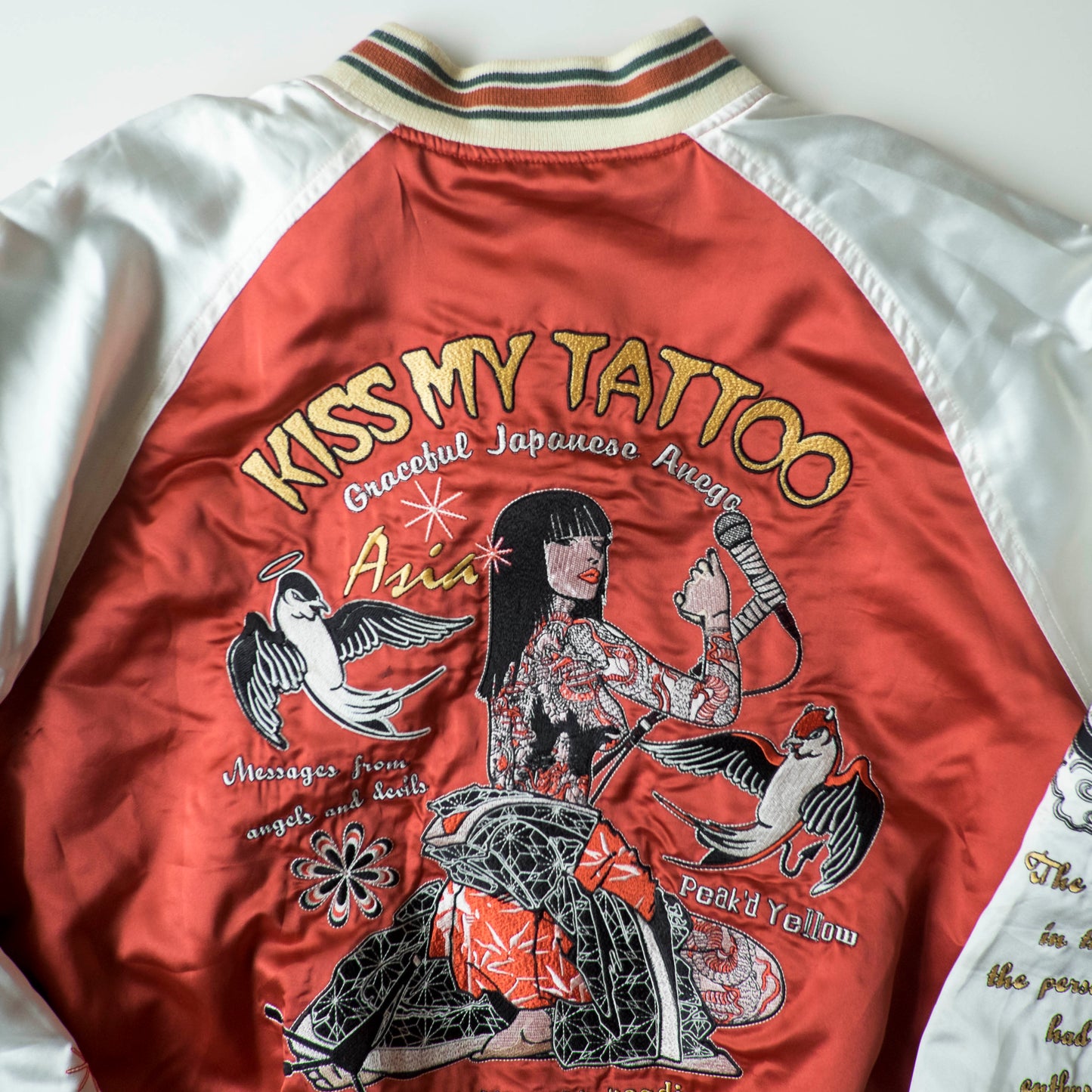 Vintage Tedman Ted Company Peak'd Yellow Kiss My Tattoo Reversible Sukajan Anego Singer Panther Embroidered Japanese Bomber Jacket M-L