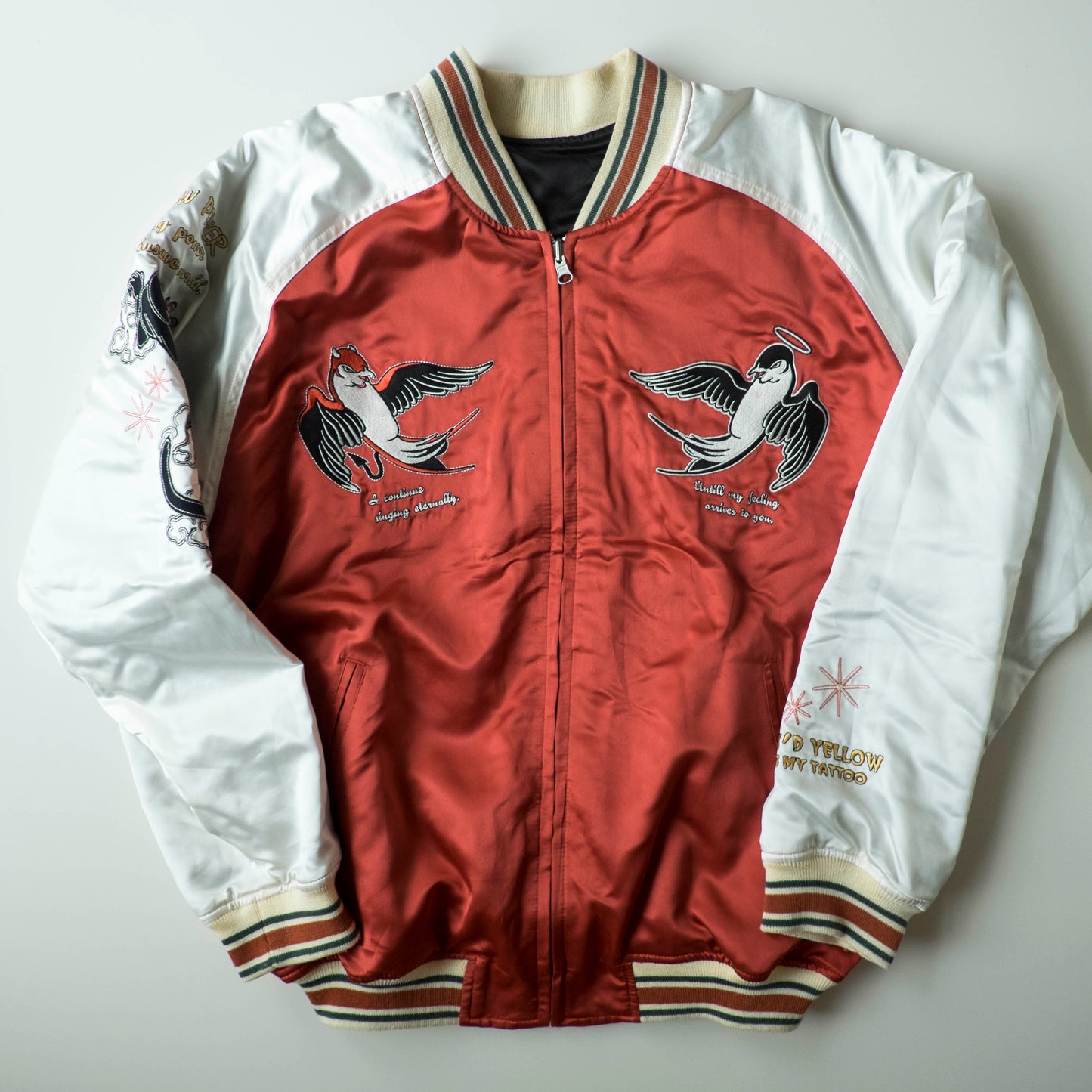 Vintage Tedman Ted Company Peak'd Yellow Kiss My Tattoo Reversible Sukajan Anego Singer Panther Embroidered Japanese Bomber Jacket M-L