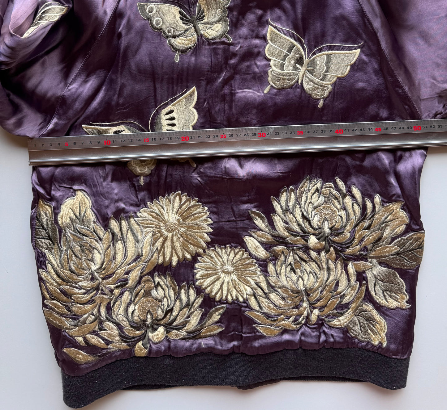 Reversible Butterfly Chrysanthemum Sukajan Jacket Size M Japanese Embroidered Satin Souvenir Bomber Mint Green Purple