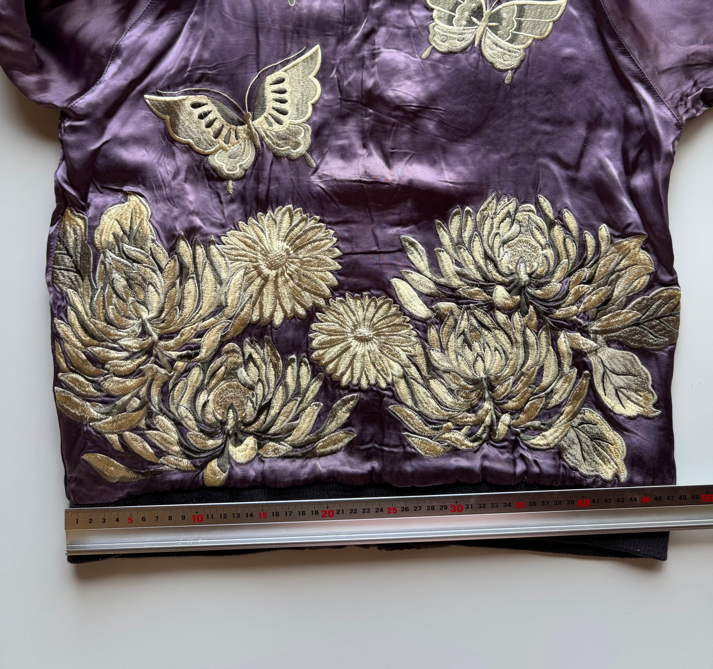 Reversible Butterfly Chrysanthemum Sukajan Jacket Size M Japanese Embroidered Satin Souvenir Bomber Mint Green Purple