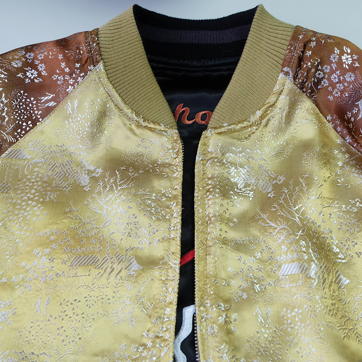 Vintage Casper the Friendly Ghost Japan Map Reversible Sukajan Souvenir Jacket | Witch Broom Cherry Blossom Brocade Bomber