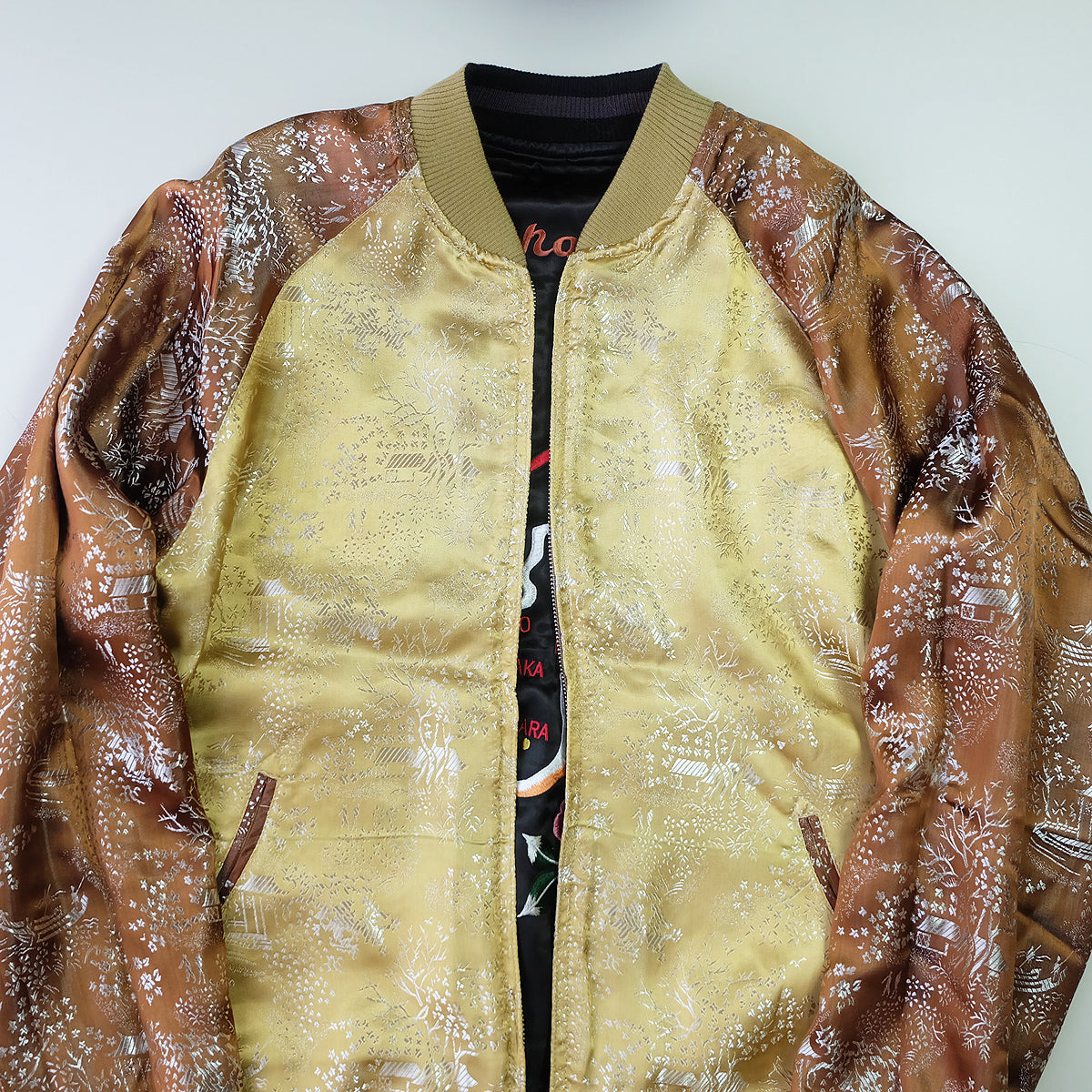 Vintage Casper the Friendly Ghost Japan Map Reversible Sukajan Souvenir Jacket | Witch Broom Cherry Blossom Brocade Bomber
