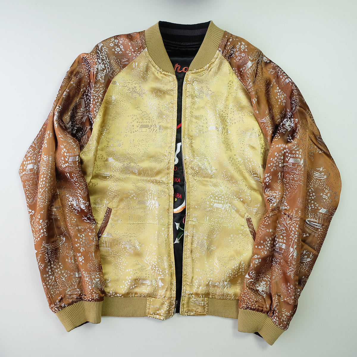 Vintage Casper the Friendly Ghost Japan Map Reversible Sukajan Souvenir Jacket | Witch Broom Cherry Blossom Brocade Bomber