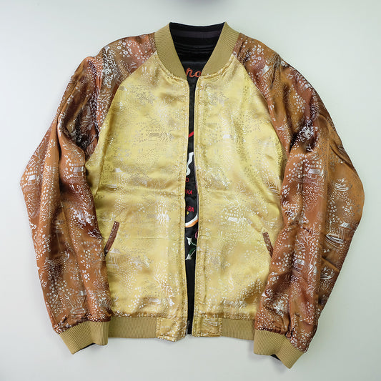 Vintage Casper the Friendly Ghost Japan Map Reversible Sukajan Souvenir Jacket | Witch Broom Cherry Blossom Brocade Bomber