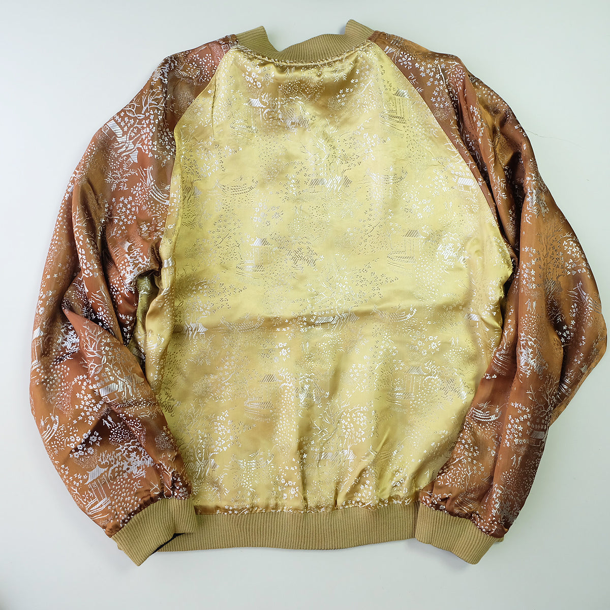 Vintage Casper the Friendly Ghost Japan Map Reversible Sukajan Souvenir Jacket | Witch Broom Cherry Blossom Brocade Bomber