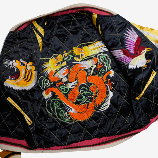 CAB Clothing Deluxe Reversible Sukajan Japan Map Twin Dragon Eagle Tiger Size M Vintage Japanese Souvenir Jacket