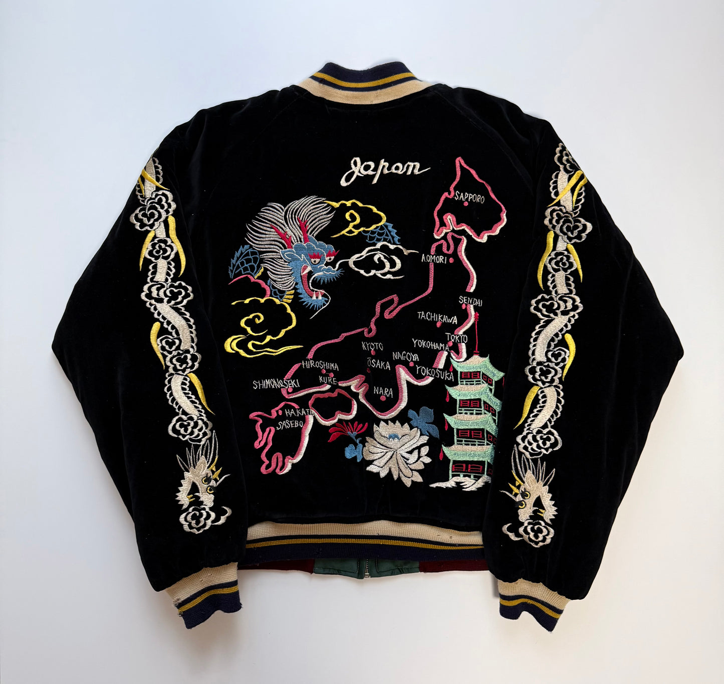 Supre Rare Vintage Tailor Toyo Reversible Sukajan Jacket M Japan Map Tiger Dragon Velvet Souvenir Bomber