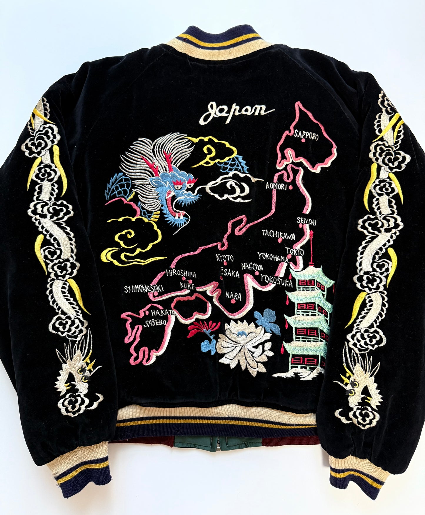 Supre Rare Vintage Tailor Toyo Reversible Sukajan Jacket M Japan Map Tiger Dragon Velvet Souvenir Bomber