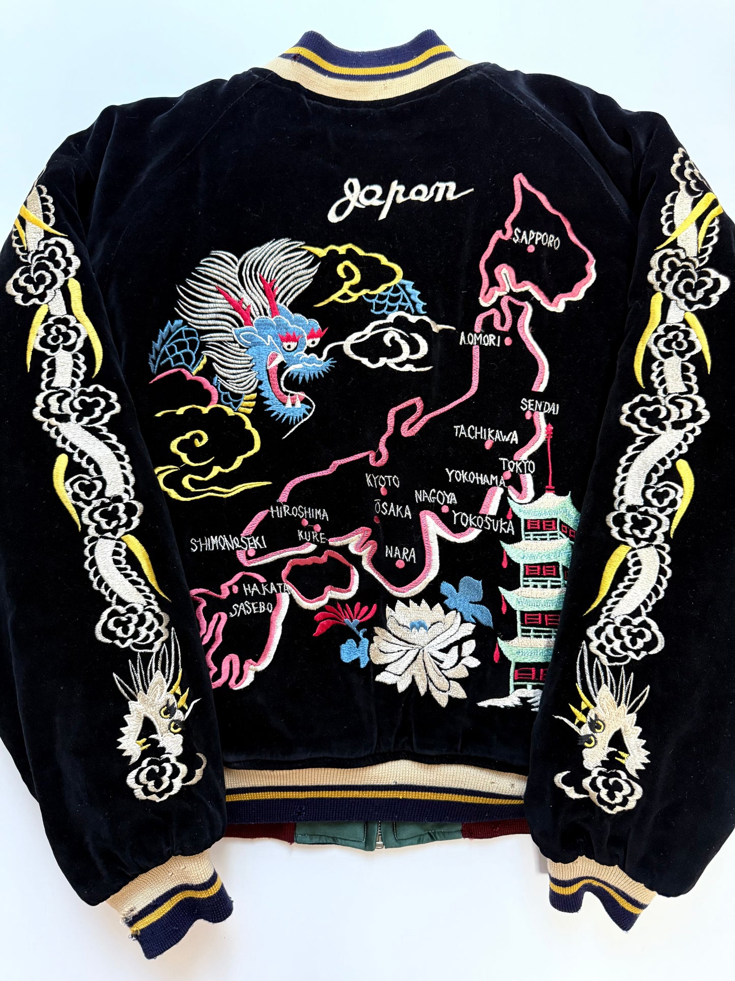 Supre Rare Vintage Tailor Toyo Reversible Sukajan Jacket M Japan Map Tiger Dragon Velvet Souvenir Bomber