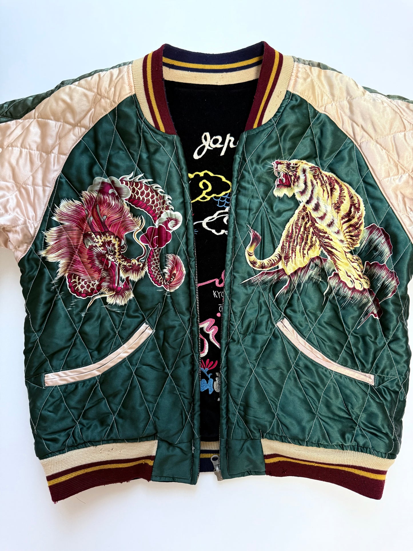 Supre Rare Vintage Tailor Toyo Reversible Sukajan Jacket M Japan Map Tiger Dragon Velvet Souvenir Bomber