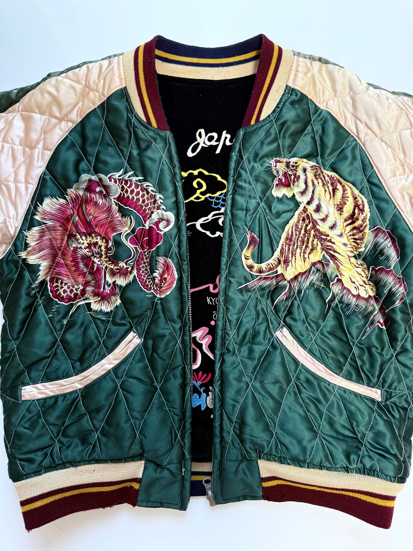 Supre Rare Vintage Tailor Toyo Reversible Sukajan Jacket M Japan Map Tiger Dragon Velvet Souvenir Bomber
