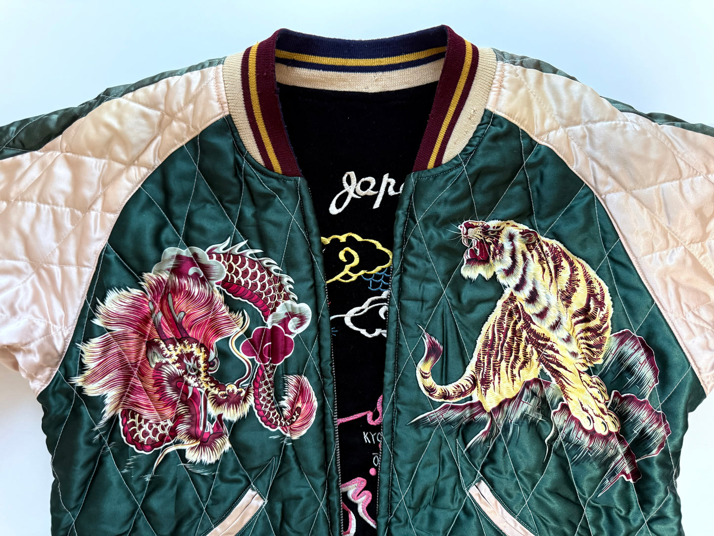 Supre Rare Vintage Tailor Toyo Reversible Sukajan Jacket M Japan Map Tiger Dragon Velvet Souvenir Bomber