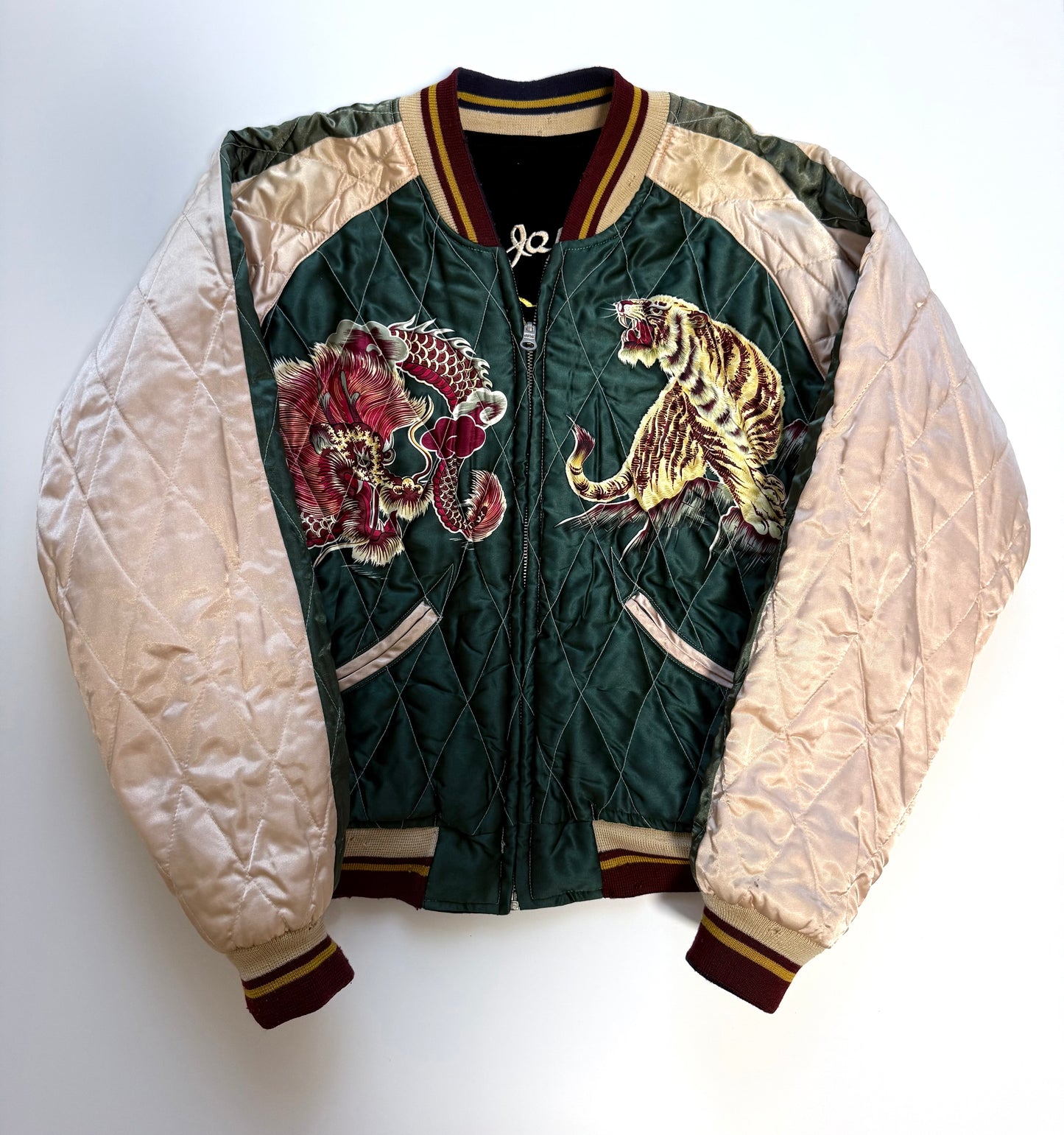 Supre Rare Vintage Tailor Toyo Reversible Sukajan Jacket M Japan Map Tiger Dragon Velvet Souvenir Bomber