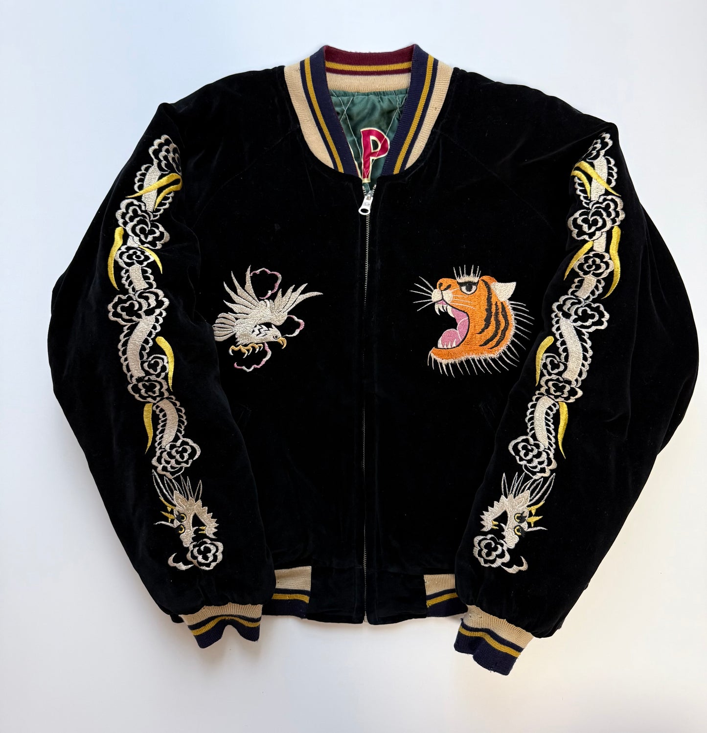 Supre Rare Vintage Tailor Toyo Reversible Sukajan Jacket M Japan Map Tiger Dragon Velvet Souvenir Bomber