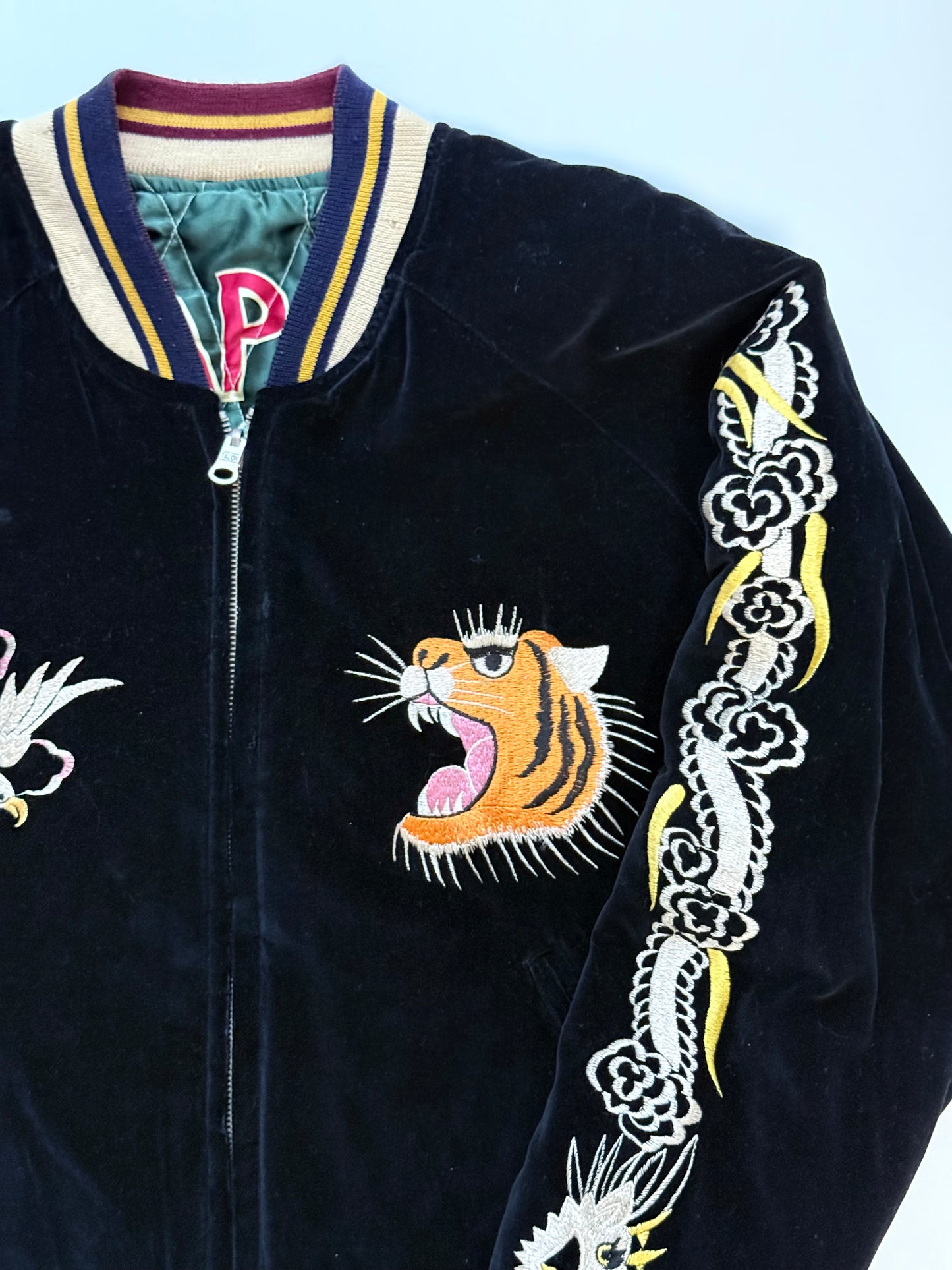 Supre Rare Vintage Tailor Toyo Reversible Sukajan Jacket M Japan Map Tiger Dragon Velvet Souvenir Bomber