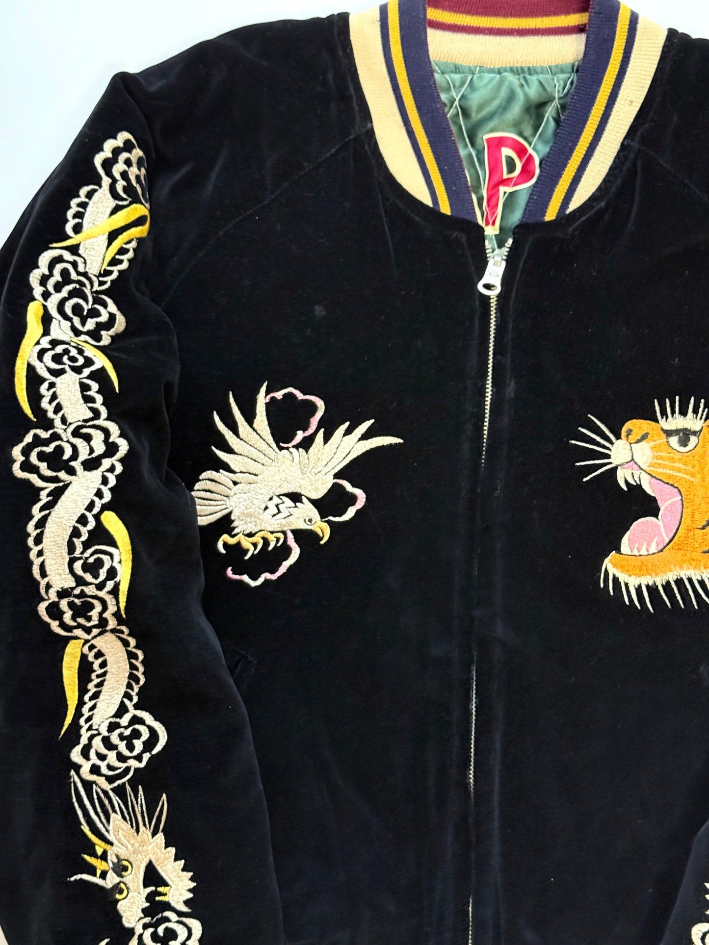 Supre Rare Vintage Tailor Toyo Reversible Sukajan Jacket M Japan Map Tiger Dragon Velvet Souvenir Bomber