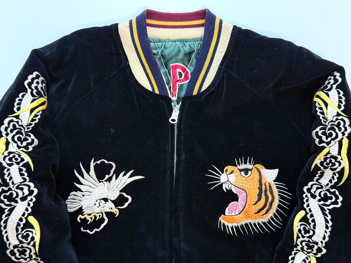 Supre Rare Vintage Tailor Toyo Reversible Sukajan Jacket M Japan Map Tiger Dragon Velvet Souvenir Bomber