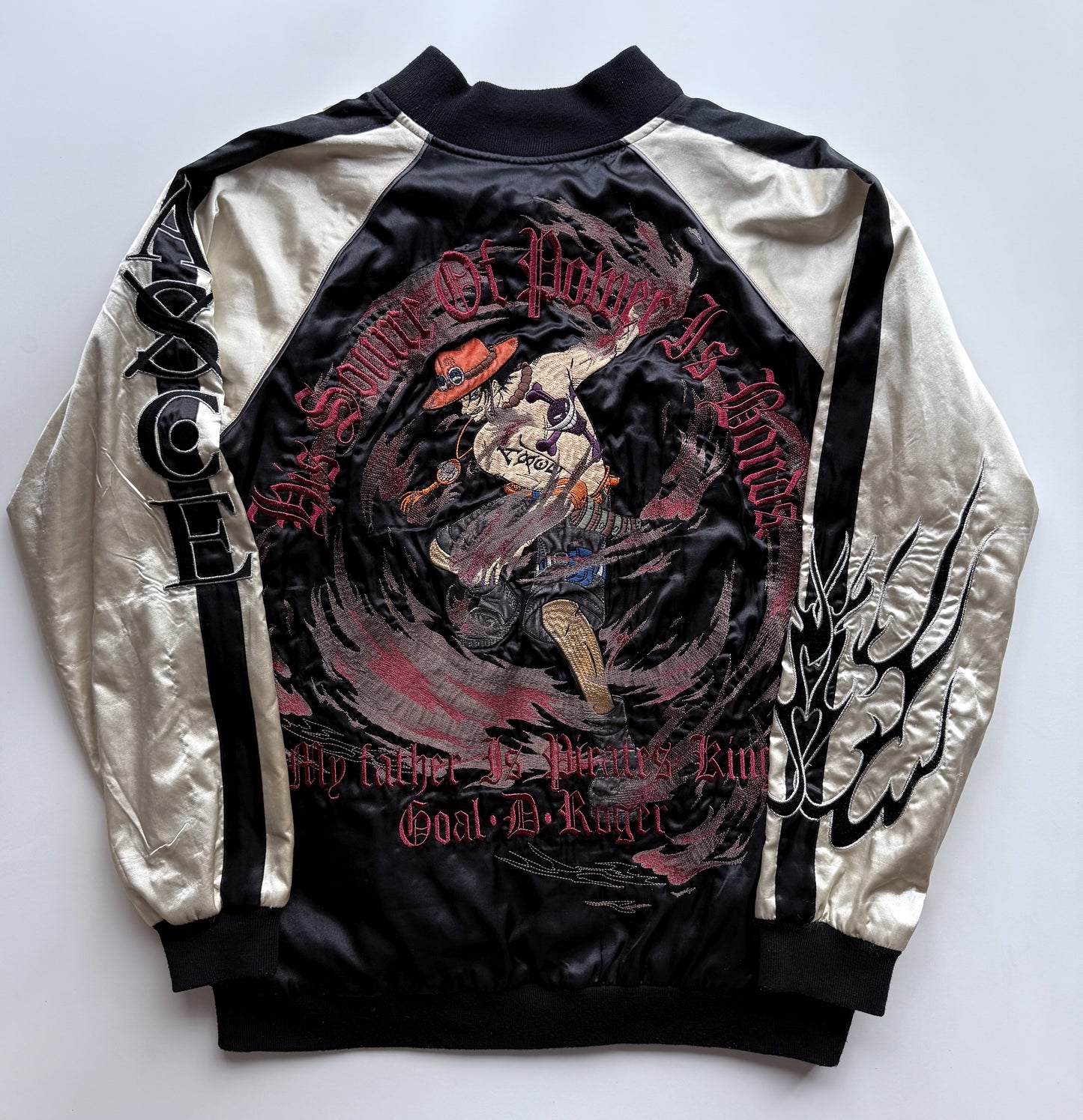 One Piece Portgas D. Ace Reversible Sukajan Jacket XL Anime Embroidered Japanese Souvenir Bomber