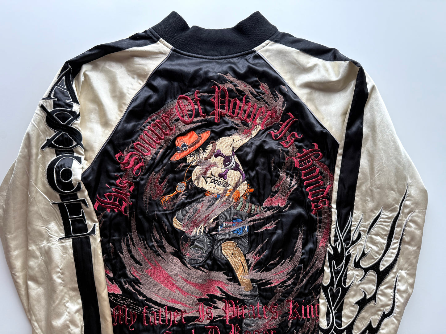 One Piece Portgas D. Ace Reversible Sukajan Jacket XL Anime Embroidered Japanese Souvenir Bomber