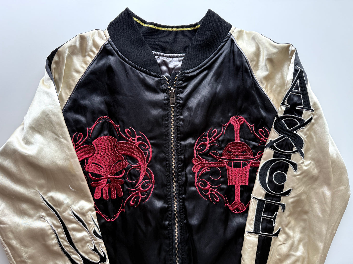 One Piece Portgas D. Ace Reversible Sukajan Jacket XL Anime Embroidered Japanese Souvenir Bomber