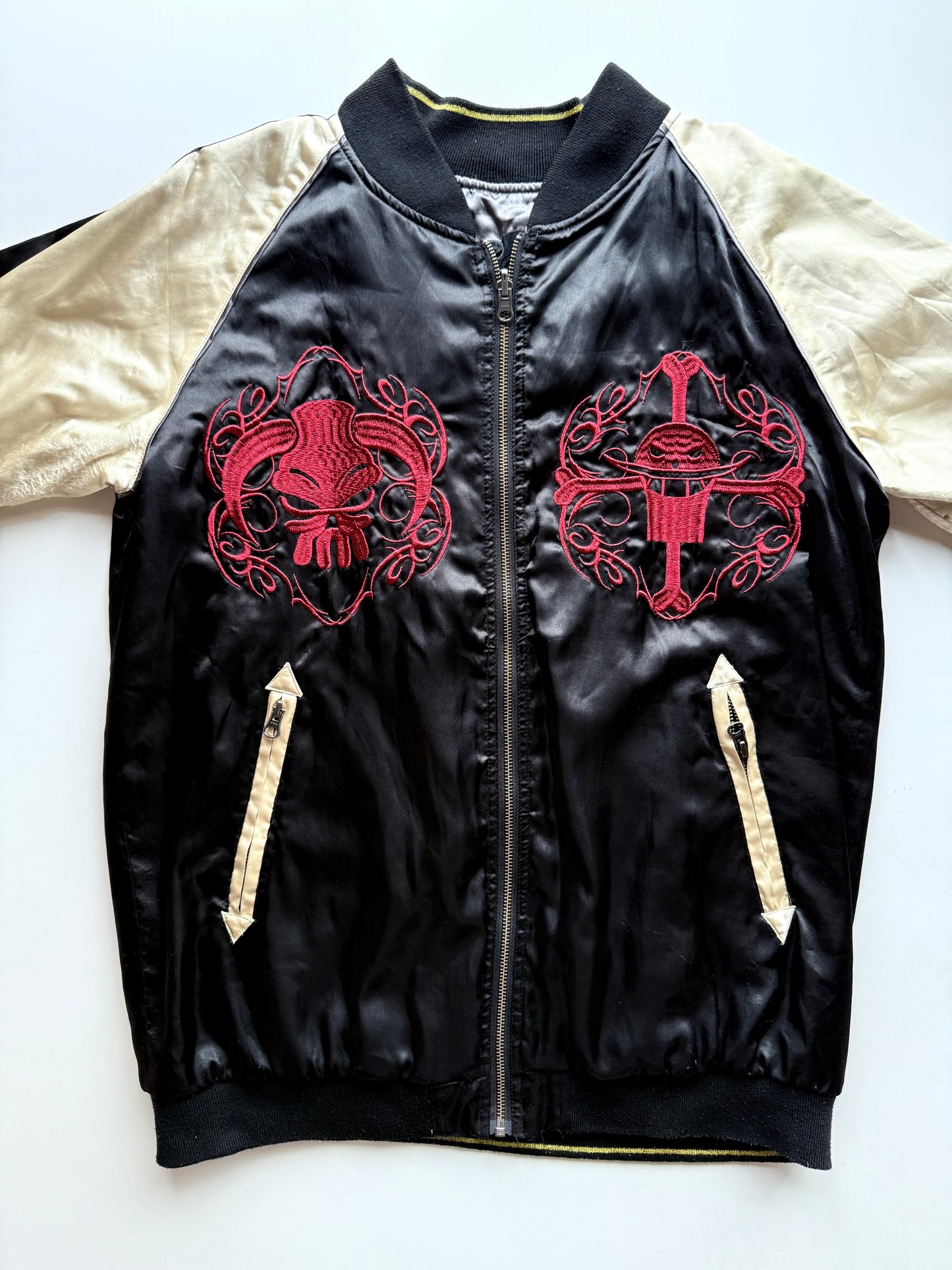 One Piece Portgas D. Ace Reversible Sukajan Jacket XL Anime Embroidered Japanese Souvenir Bomber