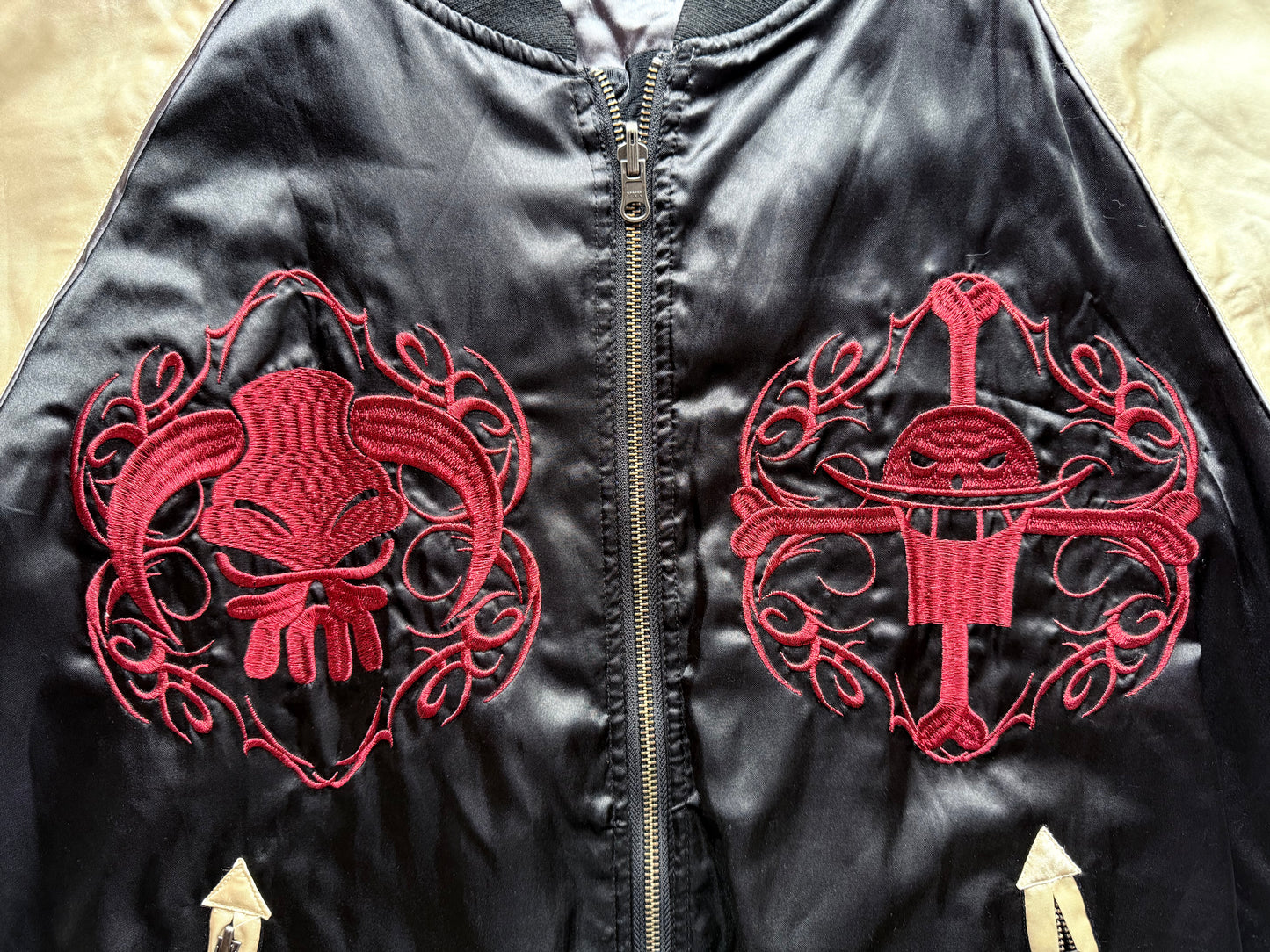 One Piece Portgas D. Ace Reversible Sukajan Jacket XL Anime Embroidered Japanese Souvenir Bomber