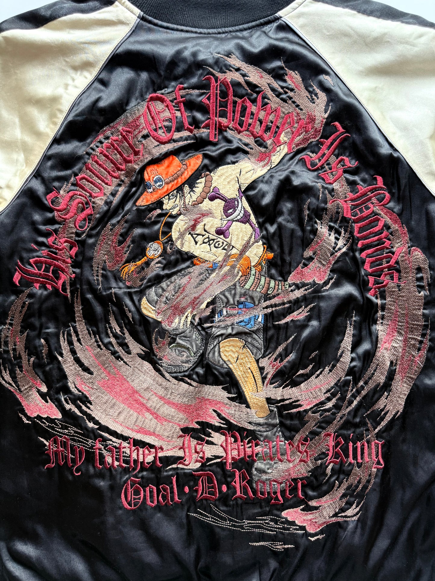 One Piece Portgas D. Ace Reversible Sukajan Jacket XL Anime Embroidered Japanese Souvenir Bomber