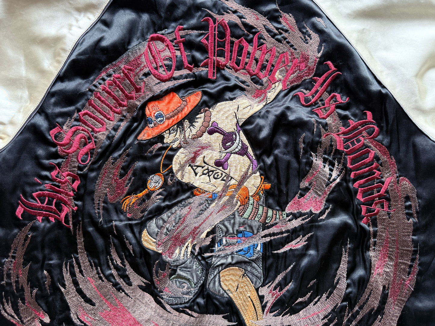 One Piece Portgas D. Ace Reversible Sukajan Jacket XL Anime Embroidered Japanese Souvenir Bomber