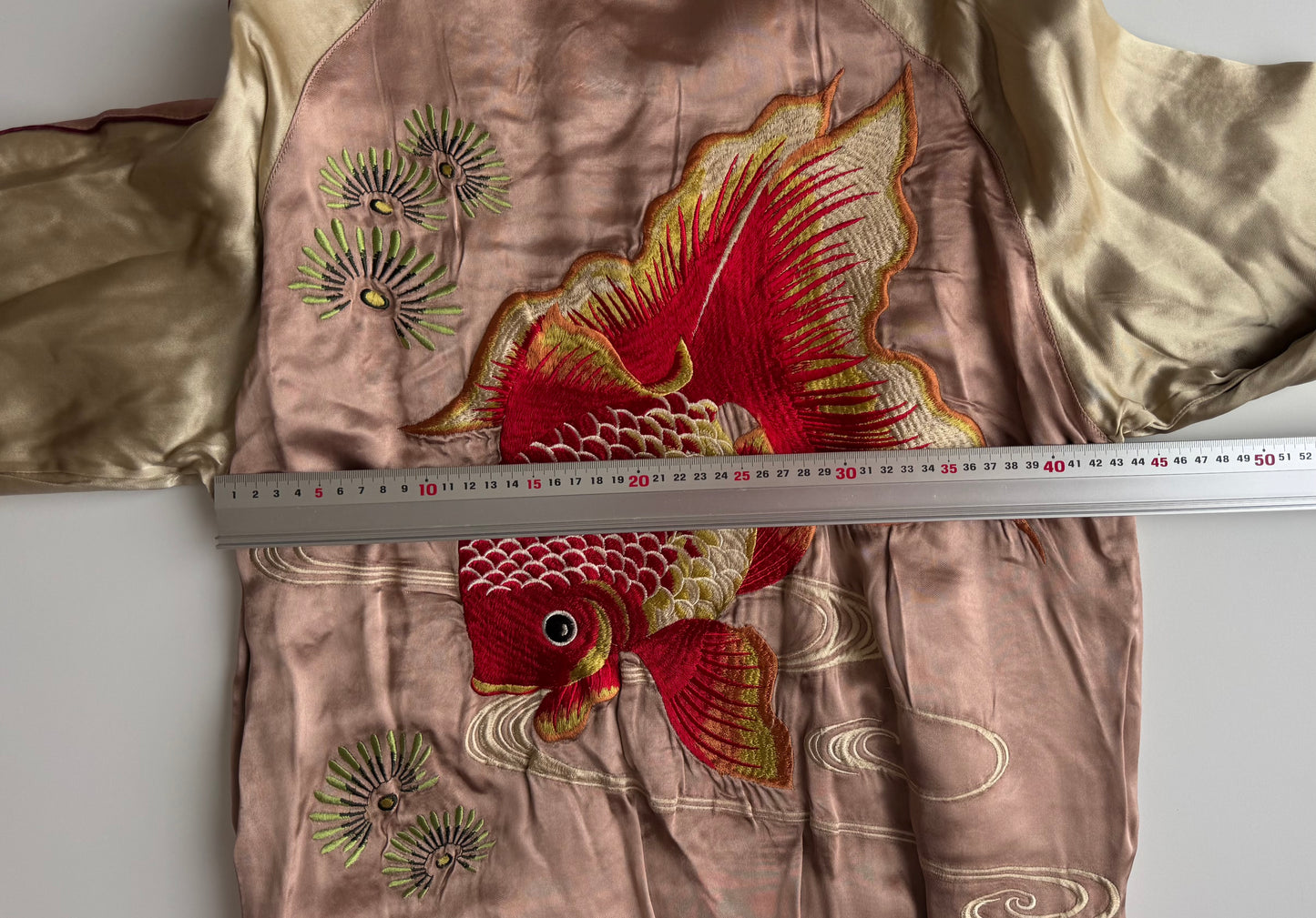 Vintage Reversible Sukajan Jacket Goldfish Sakura Embroidery Black Pink Satin Japanese Souvenir Bomber S M