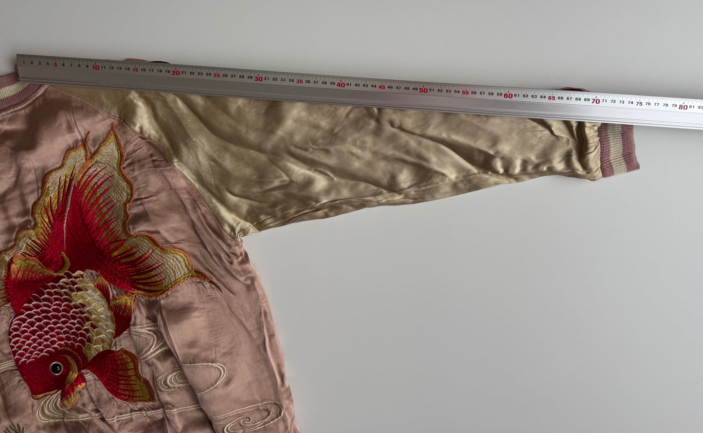 Vintage Reversible Sukajan Jacket Goldfish Sakura Embroidery Black Pink Satin Japanese Souvenir Bomber S M