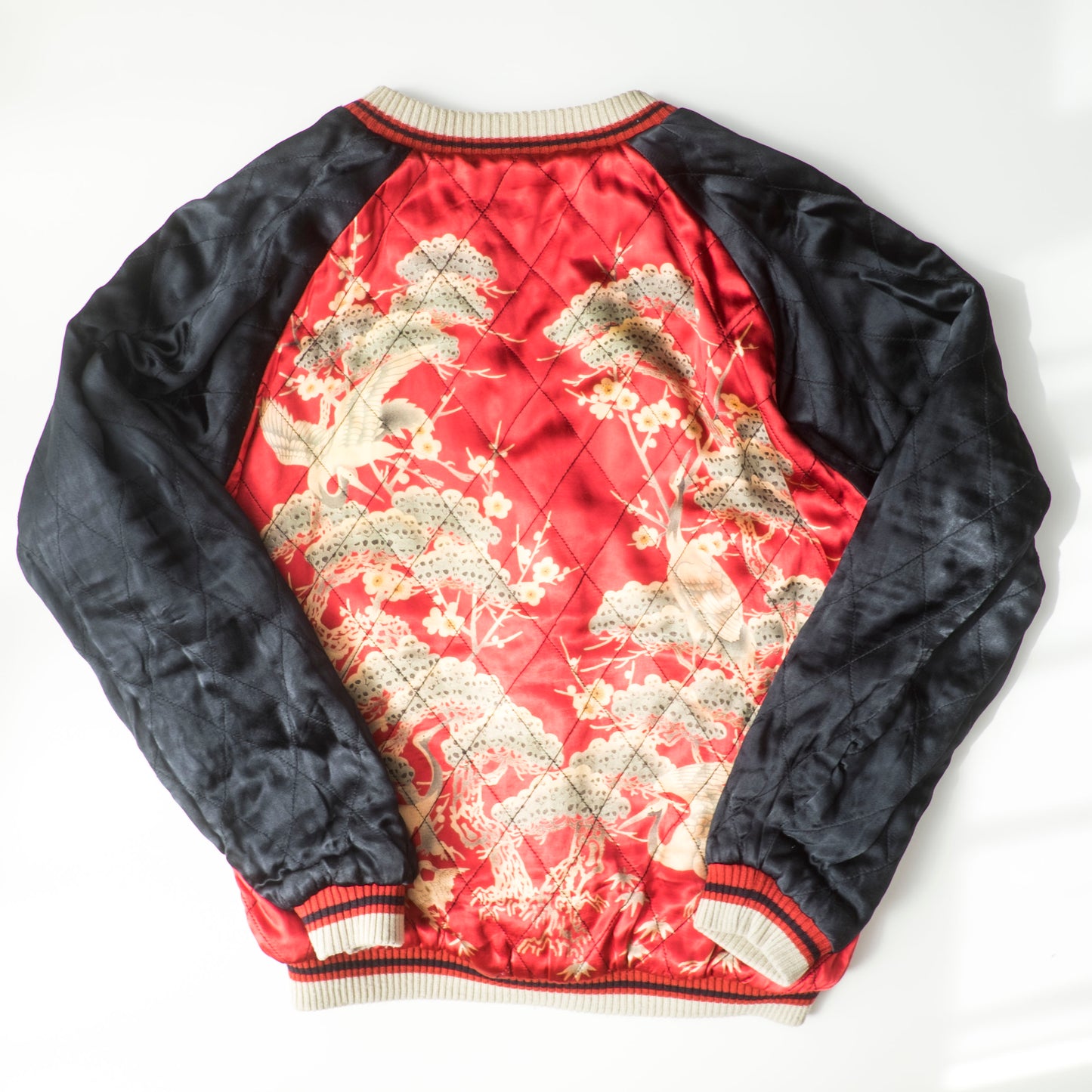 Cropped Heads Reversible Sukajan Jacket Twin Dragon Crane Japan Velvet Embroidered Souvenir Bomber Free Size M–L