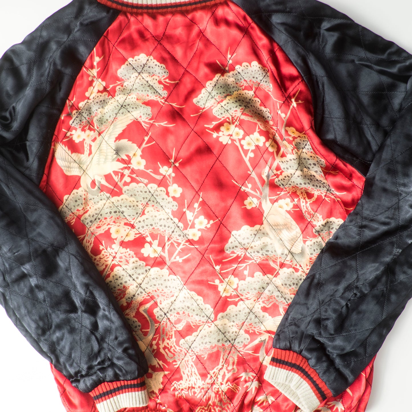 Cropped Heads Reversible Sukajan Jacket Twin Dragon Crane Japan Velvet Embroidered Souvenir Bomber Free Size M–L