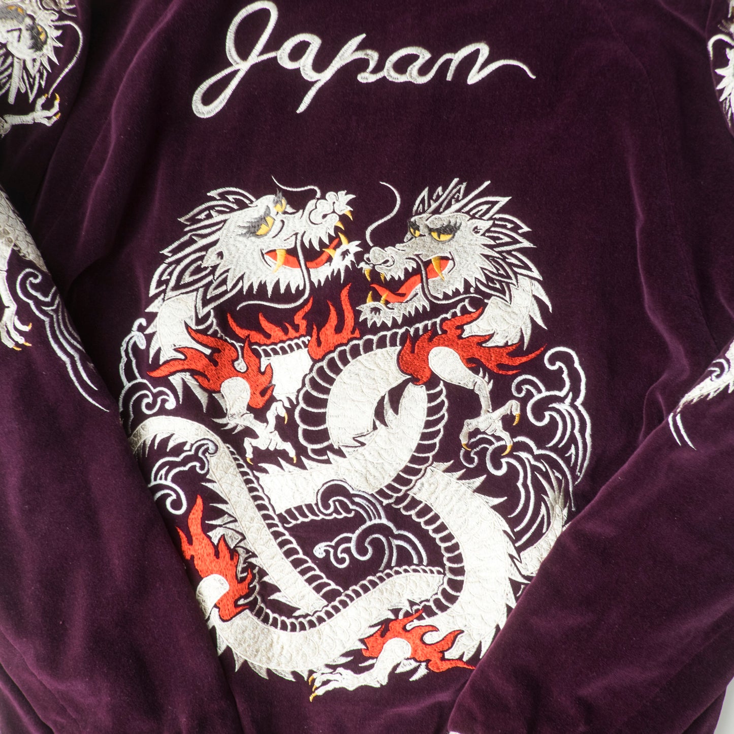 Cropped Heads Reversible Sukajan Jacket Twin Dragon Crane Japan Velvet Embroidered Souvenir Bomber Free Size M–L